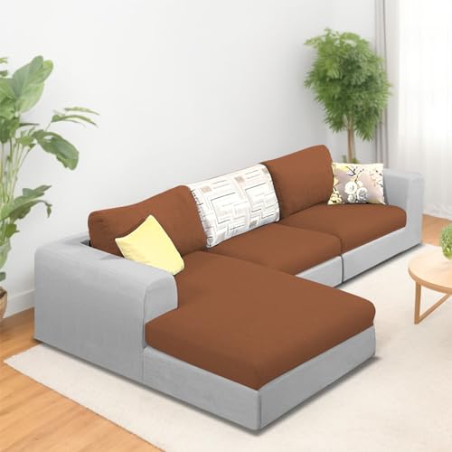 Image of Koza LHS 4 Seater L Shape Sofa Set for Living Room (Brown Grey Fabric) Premium Fabric Sofa