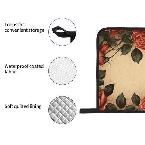 Lot de 4 maniques motif roses élégantes pour cuisson au four - 6
