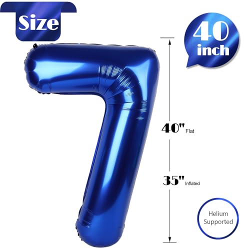 Image of Night Blue 7 Balloon, Number Balloons 40 Inch, 7th Birthday Decorations, Party Decoration for Women, Number 7 Balloon