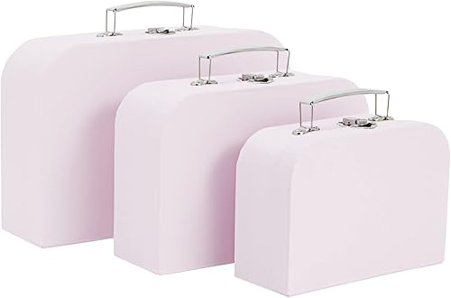 Okuna Outpost Juego de 3 maletas de cartón de diferentes tamaños con asas de metal, cajas de almacenamiento decorativas de cartón (lavanda) disponible en Yaxa El Salvador