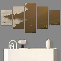 SIGNWIN 5 Panel Canvas Wall Art Coastal Orange Photography Relax/Calm Romantics Sunset Warm for Home Decorations Ready to Hang - 60