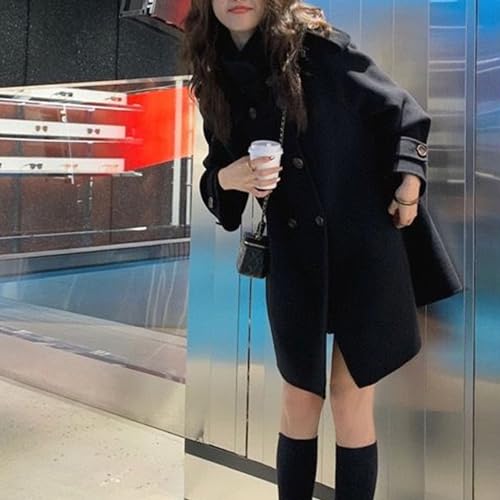 Maiyifu-GJ Women's Stand Collar Double Breasted Overcoat Winter Wool Blend Trench Coat Mid Long Jacket Outerwear with Pockets4