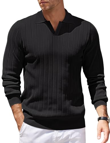 COOFANDY Men's Polo Sweaters Long Sleeve V Neck...