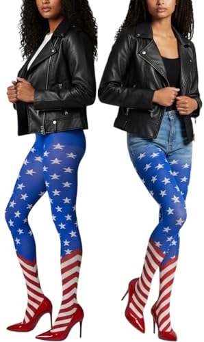 Image of ToBeInStyle Women's Superhero Superwoman American Flag Opaque Tights Costume Pantyhose