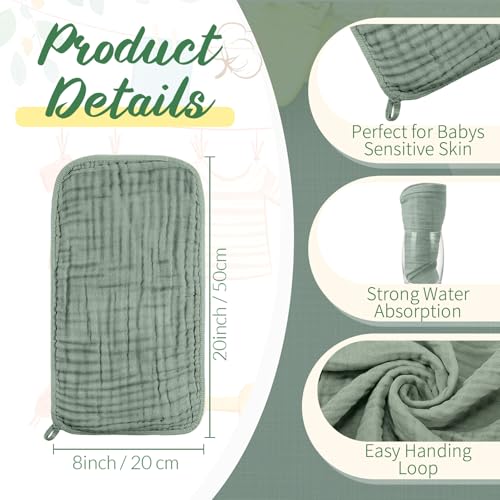 Image of VitalCozy 6 Pcs Baby Muslin Hooded Bath Towels and Washcloths, Muslin Hooded Baby Towels Absorbent Blankets for Gift Newborn Infant Shower (Green,Gray)