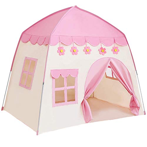 TTLOJ Kids Play Tent for Girls Boys, 420D Oxford Fabric, Princess Playhouse, Pink Castle, Children Fairy Tale Teepee Tent, Indoor Outdoor, Bonus Star Lights, Princess Crown&Wand