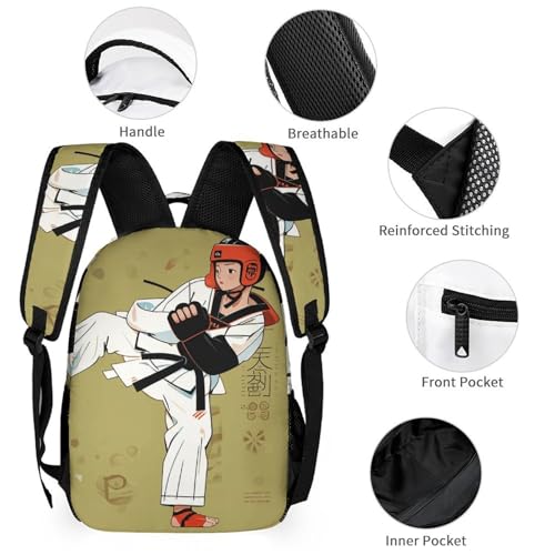 Taekwondo Design Backpack Set 3 Piece, Durable Backpack Insulated Lunch Bag Portable Pencil Case for Men Women3