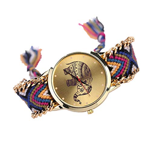 Lookatool Women Elephant Pattern Weaved Rope Band Bracelet Quartz Dialwatch Gift