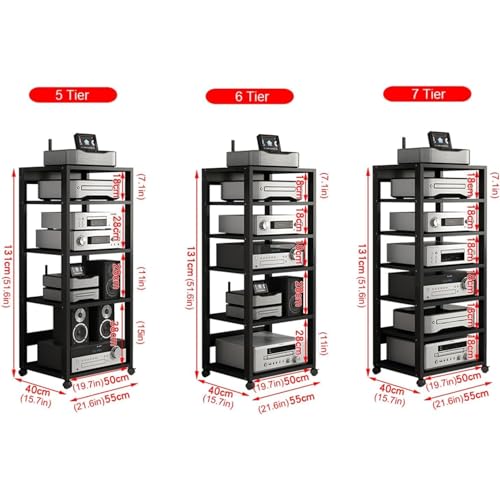 5/6/7 Tier Media Stand Audio/Video Component Cabinet, Modern AV Cabinet With ith Adjustable Height Shelves for Entertainment Stereo Components, Audio Rack Stand Tower For Living, Gaming, Recording Roo