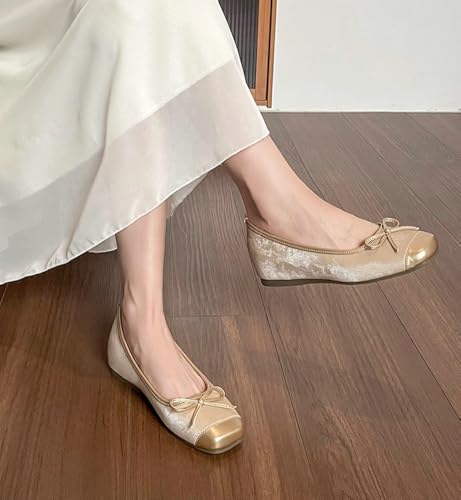 Women's Low Wedge Dressy Flats Comfortable Square Toe Bow Ballet Flats Shoes Casual Slip On Low Heel Pumps Work Dress Shoes 20252