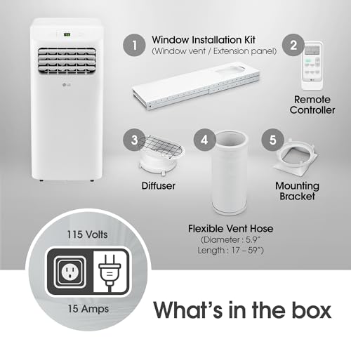 Image of LG LP0624WFR Portable Air Conditioner w /Remote, Cools 250 Sq.Ft, Quiet Operation, 115V, 6,000 BTU (9700 ASHRAE), White