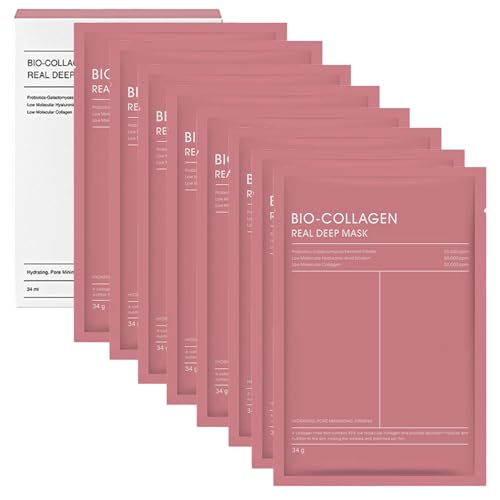 8 Pezzi Bio-Collagen Real Deep Mask, Bio Collagen Overnight Face Mask, Maschera Viso Coreana Overnight, Maschera Idratante, Migliora L'elasticità e Riduce le Linee Sottili e le Rughe