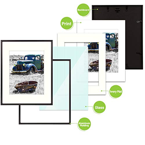 Golden State Art, 11X14 Black Picture Frame Displays Photo 8X10 With Ivory Mat Or 11X14 Without Mat For Wall Mounting Aluminum Frames With Real Glass (Pack Of 6) #TOP4