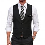 COOFANDY Chaleco Traje Hombre Negocio Sólido Chaleco Vestir Casual Cuello en V Chaleco Boda Hombre Elegante con Bolsillos Negro XL