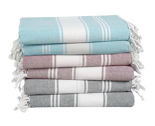 LANE LINEN Pool Towels, Turkish Beach Towels Oversized Set of 6, 100% Cotton Pre-Washed, No Shrink, Quick Dry Travel Towel, Beach Towel for Women, Absorbent & Sand Free Towel, 39