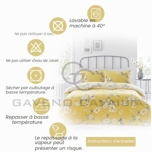 Parure de lit housse de couette ocre king 230x220cm doux