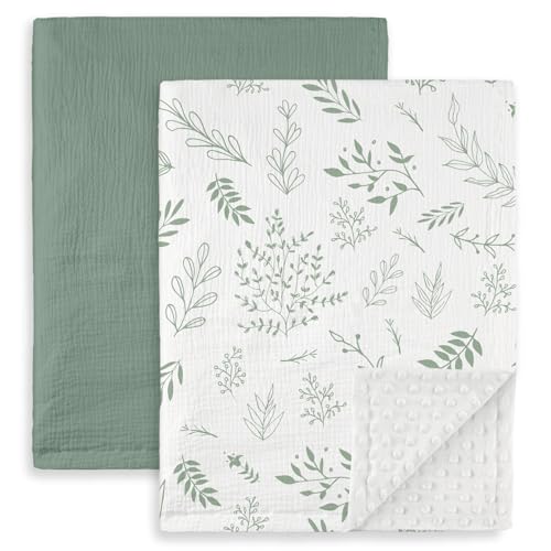 GLLQUEN BABY Blankets for Boys Girls, Soft Muslin Cotton Front Dotted Fleece Backing, Nursery Minky...