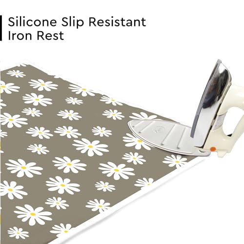 Image of Encasa XO Homes Ironing Mat (Large 120 X 70 Cm) With 3Mm Felt Padding,Silicone Iron Rest Protector,Steam Press On Table,Bed,Portable,Heat Reflective,Foldable,Washable,Printed - Daisy Grey