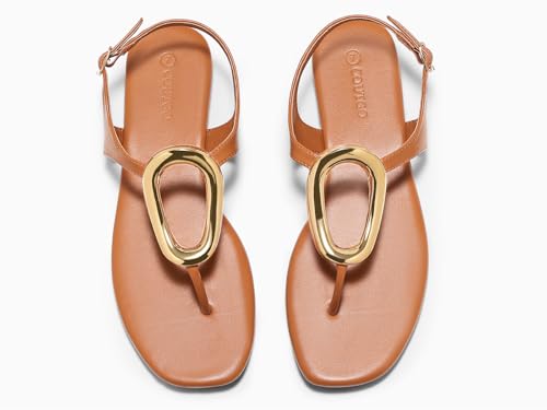 Image of Coutgo Womens Flat Sandals Comfortable Flip Flops Slide Sandals Summer Beach Shoes with Metal Decoration