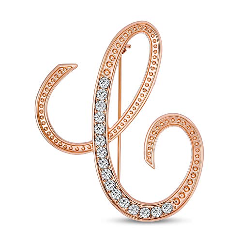 Image of Large Statement ABC Pave Crystal Cursive Script Monogram Letters Alphabet Initial A Scarf Lapel Pin Brooch For Women Rose Gold Plated