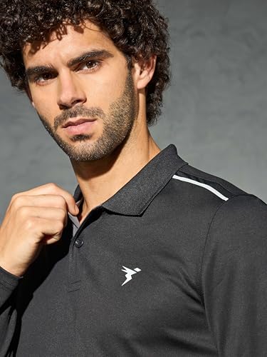 Image of TECHNOSPORT Men's Solid Full Sleeve Polo T-Shirt TECHNOCOOL+ Quick Dry Slim Fit Sports Tee for Travel Casual Smart Wear UPF50+ Anti Odour