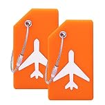 Silicone Luggage Tag with Name ID Card Perfect to Quickly Spot Luggage Suitcase By Ovener (Orange 2 Pack Tags)