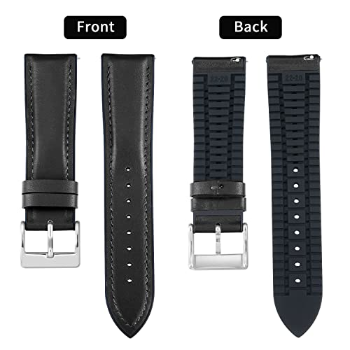 Image of BINLUN Leather Silicone Watch Bands 14mm 16mm 18mm 19mm 20mm 21mm 22mm Quick Release Breathable Micro-Perforated Leather Silicone-Lined Hybrid Watch Straps Silver /Black /Gold Buckle Men Women