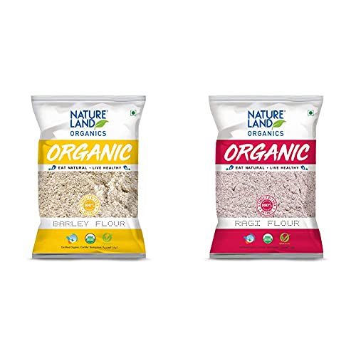 Image of Natureland Organic Barley Flour /Jau Flour 500 Gm - Healthy Organic Flour & Natureland Organics Ragi Flour 500 Gm - Organic Flour
