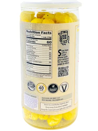 Image of Rani Jumbo Phool Makhana (Fox Nut /Popped Lotus Seed) Salt & Turmeric Flavor 2.29oz (65g) Vacuum Sealed, Easy Open Top, Resealable Container ~ Indian Tasty Treats | Vegan | NON-GMO | Indian Origin
