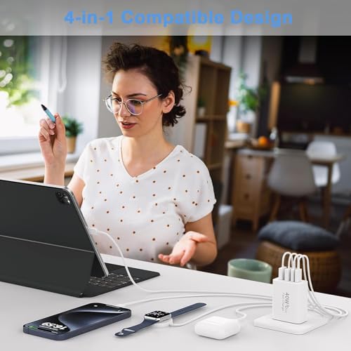 Image of USB C Wall Fast Charger Block,40W 4-Port Type C Fast Charging Dual Type C+Dual USB-A Plug Multiport Charger Brick for iPhone 17 /16 /15 /14 /13 /12 Pro Max, iPad, Galaxy