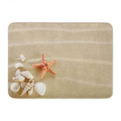 ���փ}�b�g ���l�̃q�g�f�ƊL�k�̊C�̖͗l 50×80cm doormat Sea Starfish and Shells on Sand Beach Ocean Pattern