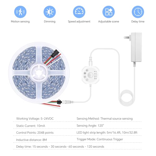 Tira LED con sensor de movimiento 32.8 pies, luz blanca cálida miniatura 3