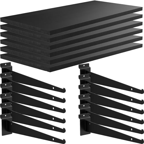 Tcevily 6 Pack Wooden Slatwall Shelf, 24" x 12" Slat