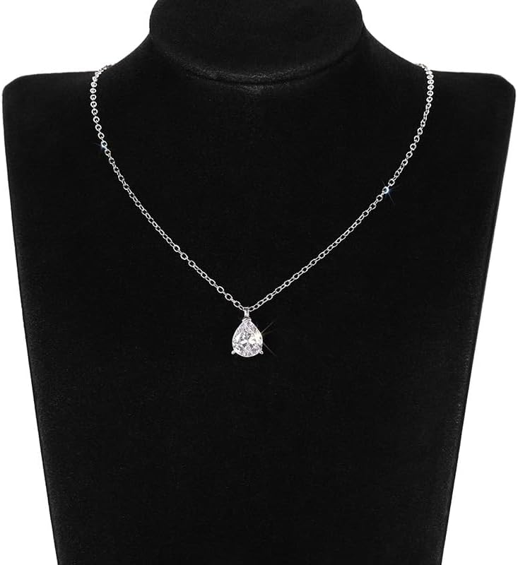 14K Gold Plated Teardrop Cubic Zirconia Pendant Necklace for Women Wife Mom Dainty Elegant Sparkly Cubic Zirconia Crystal Diamond Pendant Necklace Birthday Wedding Prom Jewelry Gifts - Image 2