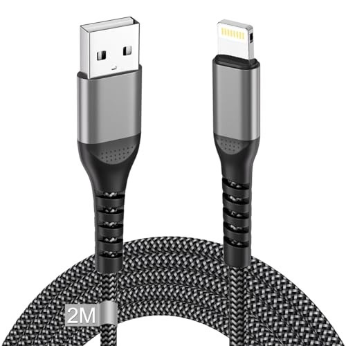 Câble iPhone 2M [Certifié MFi], Cable Chargeur iPhone 2M Long Nylon Câble Lightning Cordon iPhone USB Cable iPhone Charge Rapide Fil Chargeur pour iPhone 14 13 12 11 Pro Max XS XR X 8 7 6s 5 SE iPad
