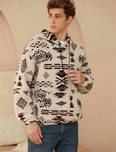 ZAFUL Men's Hoodies Ethnic Style Contrast Binding Kangaroo Pocket Loose Pullover Fuzzy Hoodie4