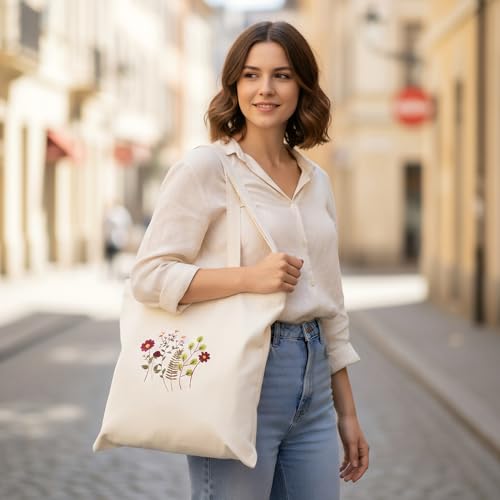 Image of Huacan Embroidery Canvas Bag Kits for Adults Beginner Stamped Flowers Pattern DIY Cross Stitch Printed Flower Stitching Sewing Kit
