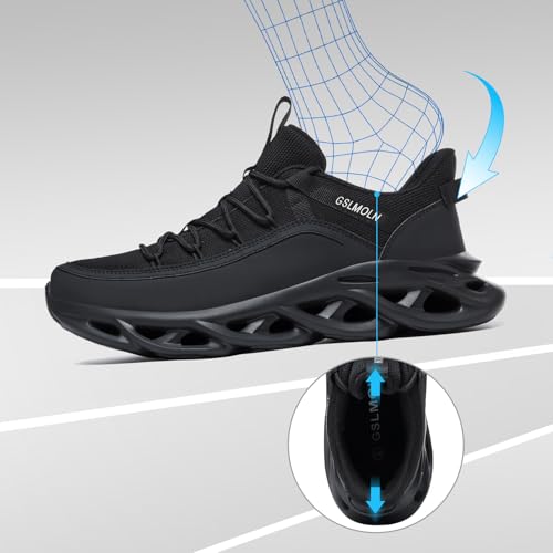 GSLMOLN Lightweight Walking Shoes for Men Breathable Athletic Sneakers for Workout Gym & Daily Running Comfortable Cushioned Midsole with Non-Slip Design Black by GSLMOLN - Used condition - Image 4