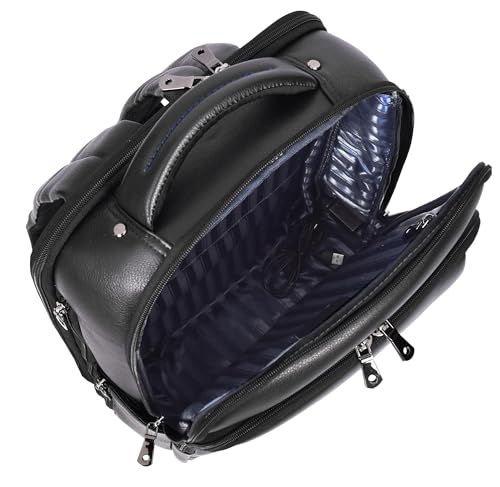 Sac à dos en cuir véritable noir grand format L avec chargeur USB - 5