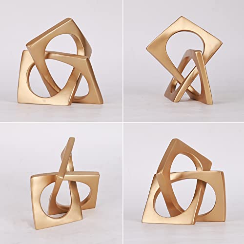 Modern Geometric Cube Gold Knot Decorations, Modern Home Gold Decorative Statues, Gold Home Bookcase Centerpieces For Tabletop Decor, Console, Entryway, Dining Table Centerpieces With Gold Knots #TOP3