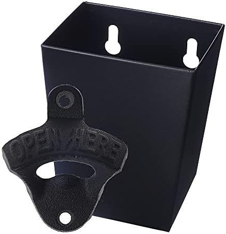 Jumiok Satin Black Cast Iron Bottle Opener Wall Mounted with Bottle Cap Catcher Narrow