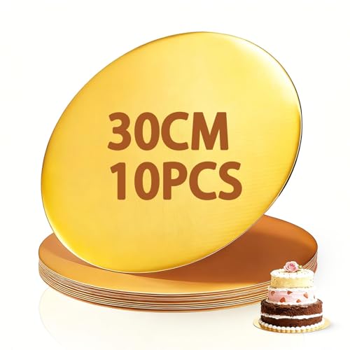 XRXYMQ 10 Stück Cake Board 30 Cm 12 Zoll Tortenplatte Gold Tortenretter Wasserfeste Tortenunterlage Rund Wiederverwendbar Tortenboden Ölresistente Cakeboard für Geburtstage Hochzeiten Konditoreien