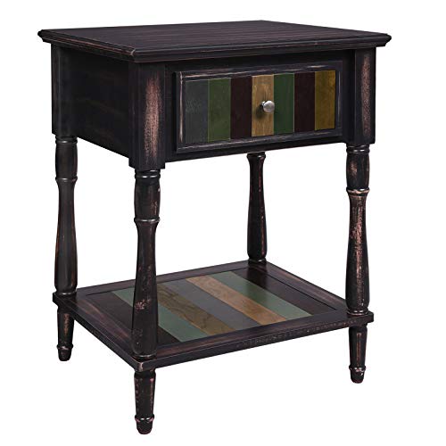 VASAGLE End Table with 1 Colorful Drawer, Bedside Table with Turned Wood Legs