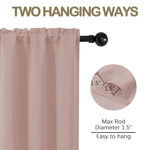 Image of Blush Pink Curtains for Small Window Treatment, Light Blocking Short Kitchen Window Curtains Over Sink, Rod Pocket Half Window Tiers for Bathroom Basement, Each 40Wx36L, 2 PCS