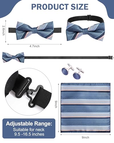 Image of Chicingyou 6 Sets Pre Tied Bow Tie and Pocket Square Cuff Links Sets for Men Classic Formal Tuxedo Adjustable Elegant Bowtie for Wedding Party Halloween Christmas Birthday Gifts