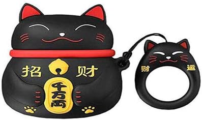 Airpod Pro Case,3D Cute Cartoon Lucky Cat Airpod Pro Cover Soft Silicone Rechargeable Headphone Cases,AirPod Pro Case Protective Silicone Cover and Skin for AirPods Pro Charging Case 2019 (Black)