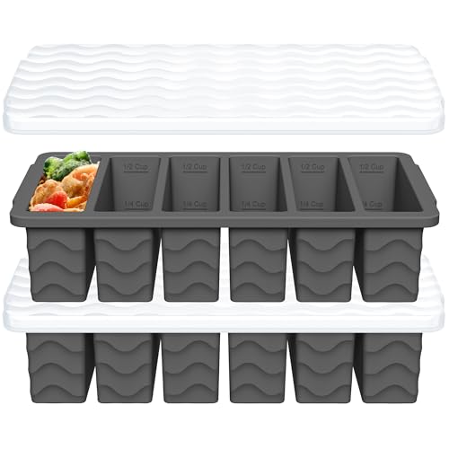Image of 1 /2 Cup Silicone Freezer Molds with Lid, 2-Pack Silicone Freezer Trays for Soup, Sauce & Broth - Meal Prep Containers, Large Ice Cube Tray, Oven & Dishwasher Safe