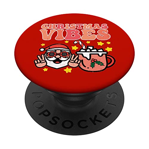 Christmas Vibes Santa Hot Cocoa Retro Xmas Women Girls Kids PopSockets Swappable PopGrip, Black