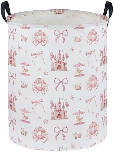 Image of Essme Kids Laundry Basket,Castle Hamper Waterproof Storage Bin for Girls, Pink Hamper,Gift Baskets(Castle)