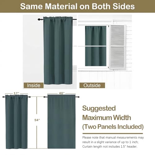 Image of Dark Green Short Blackout Curtains for Bedroom 54 Inches Long 2 Panels, Modern Window Treatment Solid Thermal Insulated Curtains for Living Room, Dual Rod Pocket Blackout Drapes, 2x40Wx54L